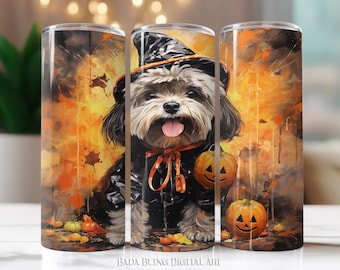 Halloween Lhasa Apso original art, 20oz tumbler sublimation designs, JPEG & PNG file, INSTANT Download, tumbler wrap design, Halloween wraps