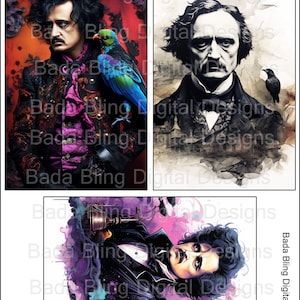Edgar Allen Poe Postkarten Bogen #1 original Kunst druckbare Postkarten digitale Collage Bögen INSTANT Digital Downloads jedes Bild ist 4 x 6