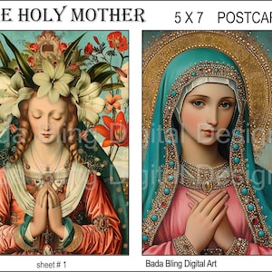Die heilige Mutter # 1 von 5 original Kunst druckbare Postkarten digitale Collage Blatt INSTANT Digitale Downloads jedes Bild ist 5 x 7 katholische Kunst