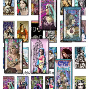Gypsy Life, imágenes originales para colgantes de azulejos de vidrio de 1 x 2 pulgadas o azulejos de dominó, descargas instantáneas, joyas boho, gitanos, adivinos, tarot