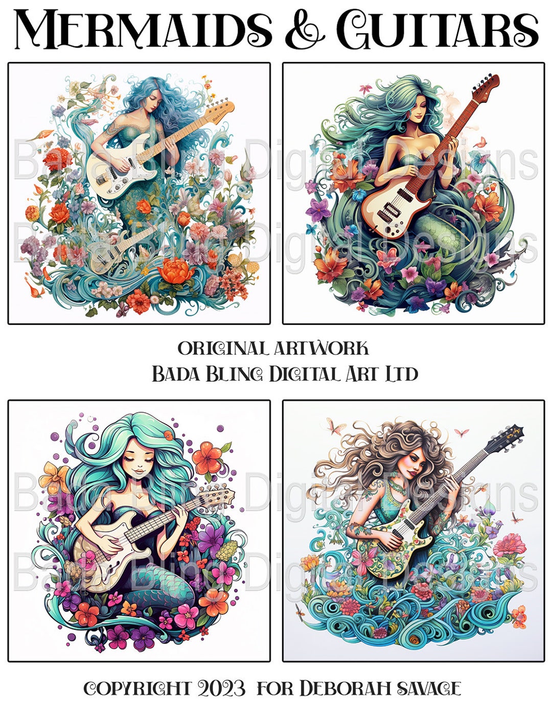 Mermaids & Guitars Original Art INSTANT Download Use for - Etsy