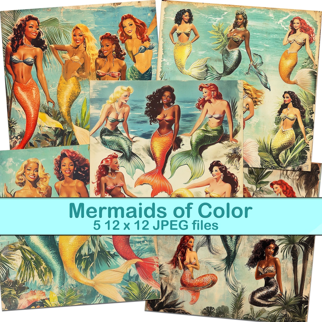 Mermaid Solid Color 5 12 X 12 Mermaids of Color Mermaid Collage Sheets, Mermaid Journal ...