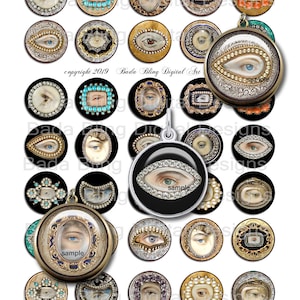 30 mm の円、恋人の目、即時ダウンロード、オリジナル アート、ビクトリア朝の恋人の目のコラージュ シート、アート ペンダント、チャーム、ブローチ用