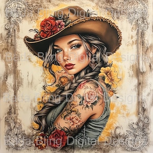 Vintage Cowgirl # 3 12 x 12 großes Bild Transfer INSTANT Download Print on Demand verwenden OK druckbare Kunst Stoffblöcke Cowgirl Weihnachtsgeschenke