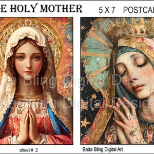 A Santa Mãe # 2 de 5 cartões postais originais para impressão folhas de colagem digital Downloads digitais instantâneos cada imagem é 5 x 7 arte católica