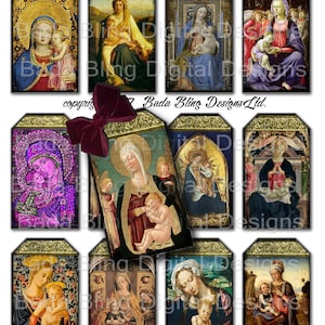 The Holy Child, feuilles de collage religieux, 3 x 2 tags, téléchargement INSTANTANÉ à la caisse, étiquettes cadeaux, étiquettes religieuses, Vierge à l’enfant, catholique