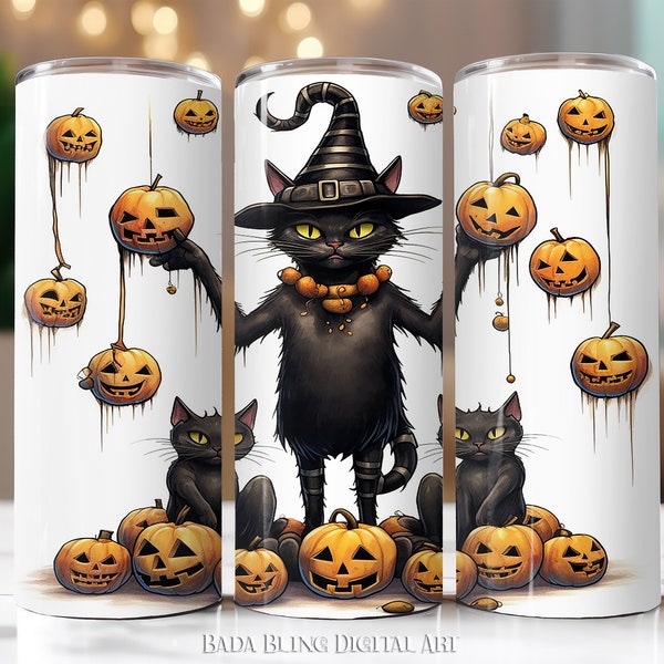 Cats Juggling Pumpkins, original art, 20oz skinny tumbler sublimation designs, JPEG & PNG files, INSTANT Downloads, 20 oz Halloween tumblers