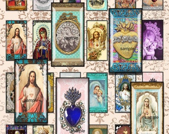 1 X 2 Christian Images for pendants and dominos, INSTANT DOWNLOAD at Checkout, religious pendants, Christ, Jesus, vintage Madonna