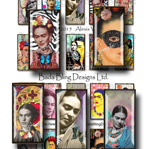 1 x 2  Frida As I Envision Her Today, digital collage sheets, INSTANT Downloads at Checkout,1 x 2 collage sheets for dominos and glass tiles