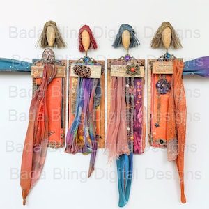 Beste Freunde, Originalkunst, INSTANT DOWNLOAD, Kunstpuppen Paperdoll Collage Blätter, Bilder sind perfekt für Boho-Journals, Altered Art Collagen