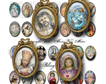 22m x 30mm Jesús y María, DESCARGA INSTANTÁNEA, joyería religiosa, hojas de collage religioso, arte cristiano, imágenes de Cristo, joyería católica