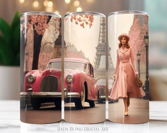 Parisian Pink, original art, 20oz tumbler wrap designs, JPEG & PNG files, INSTANT Downloads, tumbler wraps, vintage Paris tumbler wraps