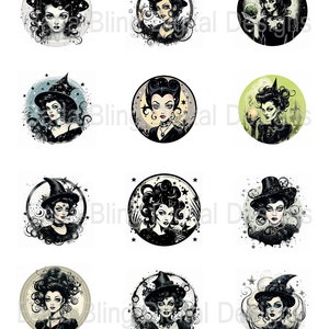 Witchy Pooh, images run from 1 3/4 -2 inches, INSTANT DOWNLOAD, Halloween digital collage sheets, Halloween witch, scary, gothic, pin ups