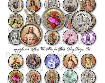 30mm circles,  Antique Prayer Cards... INSTANT DOWNLOAD at Checkout,  religious collage sheets, Catholic pendants, Christian jewelry
