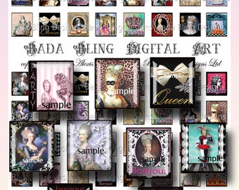 Marie Antoinette, altered art images, digital collage sheets for scrabble tile pendants  INSTANT  Digital Download at Checkout