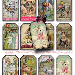 Joyeuses Paques、ハッピーイースター、イースターギフトタグ、チェックアウト時に即時デジタルダウンロード、印刷可能なギフトタグ、イースターコラージュシート、子羊