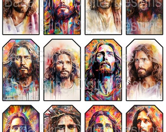 Jesus Christ, tag collage sheets, original art, INSTANT Download at Checkout, printable gift tags, religious collage sheets, Christian art