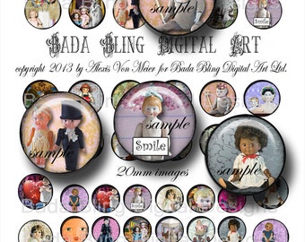 Hey, Baby Doll, 25mm 20mm and 16mm circles... INSTANT DIGITAL DOWNLOAD at Checkout, 2 digital collage sheets for jewelry making