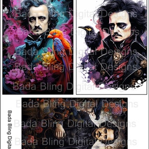 Hoja de postales de Edgar Allen Poe n.° 4, postales originales para imprimir, hojas de collage digital, descargas digitales INSTANTÁNEAS, cada imagen mide 4 x 6