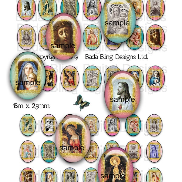 22mm x 30mm et 18mm x 25mm, Images religieuses dorées, Jésus Christ, Madonna et enfant, Marie, feuilles de collage religieux, Noel, Pâques, boucles d'oreilles