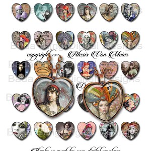 coeurs de 25mm, Tsiganes, mystiques, diseuses de bonne aventure, téléchargement immédiat à la caisse, pour pendentifs coeur, bijou