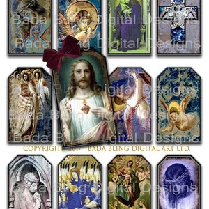 etiquetas para presentes para impressão, imagens religiosas elegantes, download instantâneo na finalização da compra, etiquetas religiosas, Madonna e criança, católica, Cristo, anjos