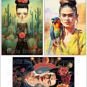 Cartões postais FRIDA #4 arte original cartões postais para impressão folhas de colagem digital Downloads digitais instantâneos artista mexicana Frida cada imagem 4 x 6