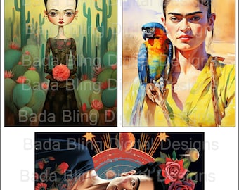 Cartes postales FRIDA #4 cartes postales imprimables originales feuilles de collage numérique Téléchargements numériques instantanés Artiste mexicaine Frida chaque image 4 x 6
