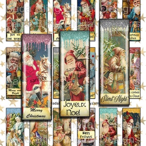 May include: A set of 12 digital printable images featuring vintage illustrations of Santa Claus, Christmas scenes, and holiday greetings. The images are decorated with glitter and dripping paint effects. The images include text such as "Joy to the World", "Merry Christmas", "Silent Night", "Joyeux Noel", and "Douce Nuit".