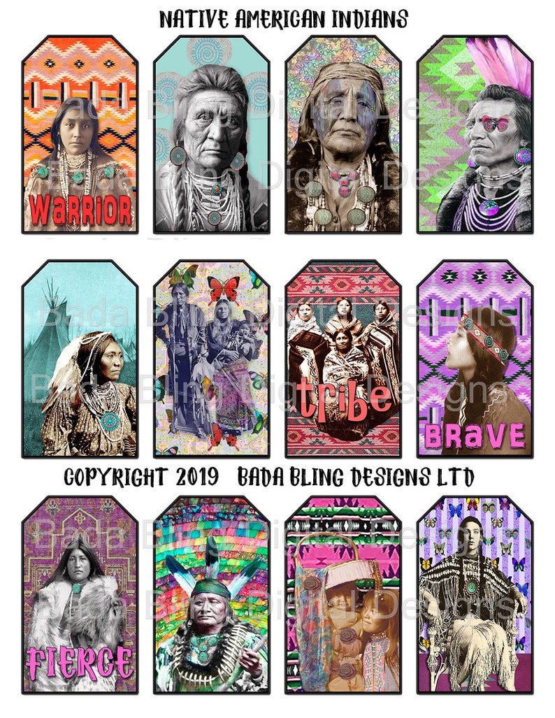 Native American Indians Printable Gift Tags Original Art Etsy