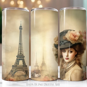 Vintage Paris, arte original, diseños de envoltura de vaso de 20 oz, archivos JPEG y PNG, descargas INSTANTÁNEAS, envolturas de vaso, envolturas de vaso vintage de París