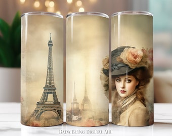 Vintage Paris, original art, 20oz tumbler wrap designs, JPEG & PNG files, INSTANT Downloads, tumbler wraps, vintage Paris tumbler wraps