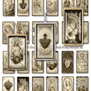 1 X 2, antike religiöse Bilder, SOFORTIGER DOWNLOAD an der Kasse, religiöse Collagenblätter, katholische Anhänger, Sepia-Collagenblätter