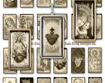1 X 2, Antique Religious Images,  INSTANT DOWNLOAD at Checkout,religious collage sheets, Catholic pendants, sepia collage sheets