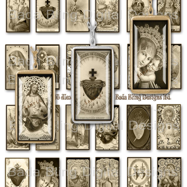 1 X 2, Antique Religious Images,  INSTANT DOWNLOAD at Checkout,religious collage sheets, Catholic pendants, sepia collage sheets