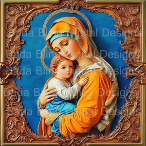 Madonna col Bambino n. 5 di 12 opere d'arte con tecniche miste DOWNLOAD IMMEDIATO, fogli di collage religiosi Immagini cattoliche di dimensioni 12 x 12 e 8 x 8 immagini religiose