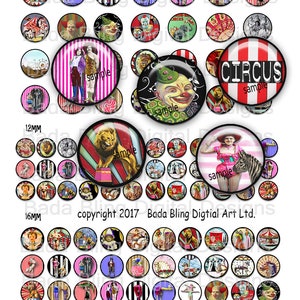Carnival, Circus,Sideshow Performers,  collage sheets for jewelry, INSTANT  Digital Download, 12mm, 16mm and 20mm images for circus jewelry