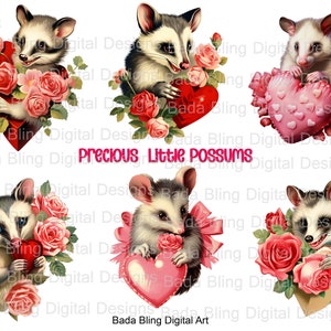 Les précieux petits opossums, feuilles de collage numérique de la Saint-Valentin Téléchargement instantané des fichiers PNG et JPEG A Possum Is My Valentine