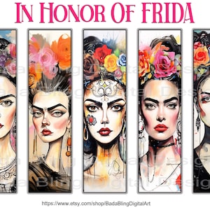 In Honor of FRIDA, printable bookmarks, digital collage sheets INSTANT Digital Downloads, gifts for readers, Mexican artist Frida book gifts