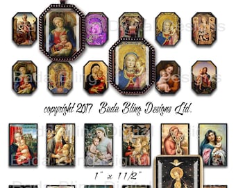 22mm x 30mm octagons, The Holy Child, Madonna and Child, INSTANT DOWNLOAD at Checkout,Catholic,religious jewelry,Mary, 1 x 1/2 images also