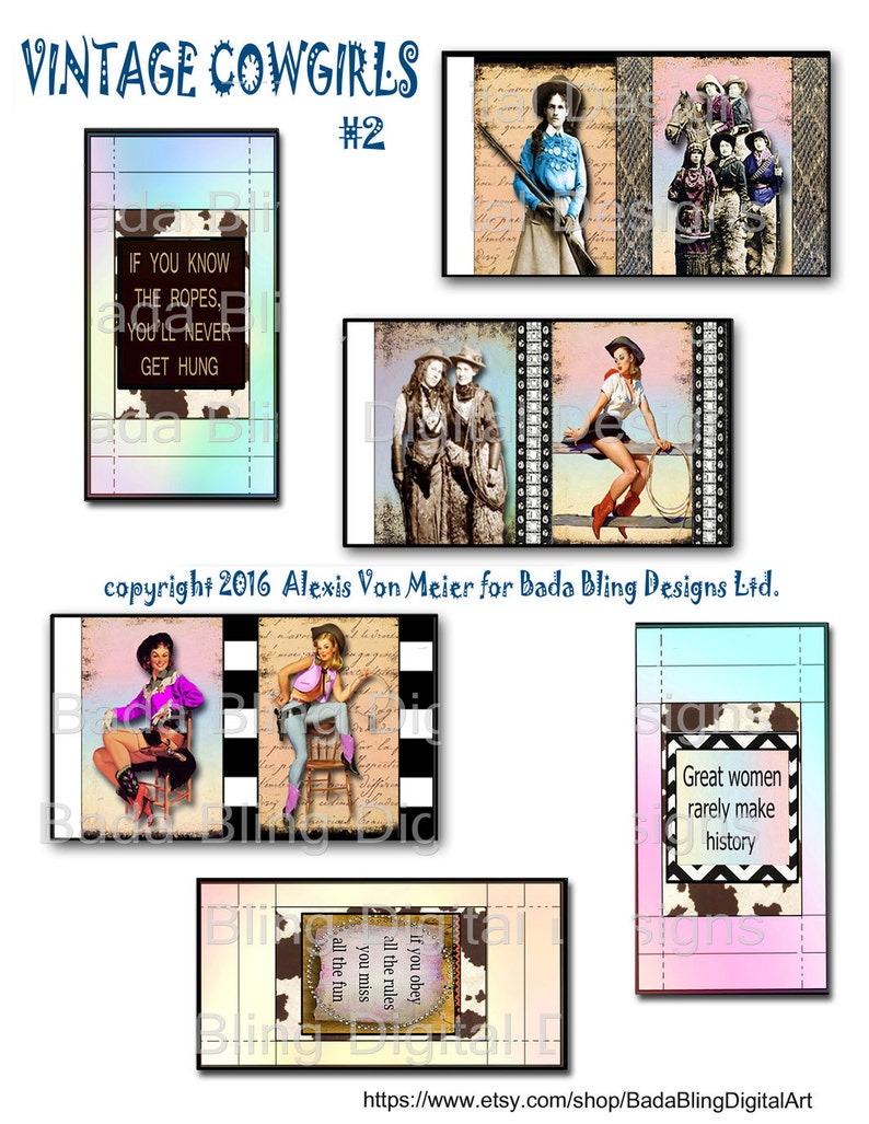 3 collage sheets create 9 different matchboxes INSTANT DOWNLOAD at Checkout..cowgirls cowgirl up gift boxes rodeo Vintage Cowgirl