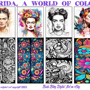 In Honor of FRIDA SHEET 2, original art printable bookmarks, digital collage sheets, INSTANT Digital Downloads, Mexican artist Frida