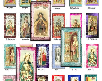 1 x 2  The Female Saints, images for pendants, INSTANT Download at Checkout, 1x2 digital collage sheets, Catholic images for jewelry, Saints