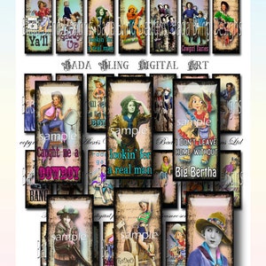 7/8 &quot;x 1 7/8&quot; Buckaroo Babes, cowgirl collage vellen, cowgirls, rodeo Texas, INSTANT digitale Download bij Checkoutcowgirl Hangers