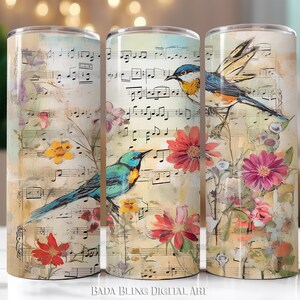 Nature Journal, original Kunst, 20 Unzen Becher Sublimation Designs, JPEG & PNG Dateien, INSTANT Download, Cottage Core, Gartenarbeit, Vögel, Musik
