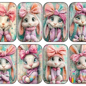 Babydoll Bunnies, altoid tin inserts,  gift tags, shrines, Instant Digital Download at Checkout, printable tags, Easter bunny collage sheets
