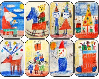 Altoid tin art Children's Christmas Drawings printable Christmas tags INSTANT Download Christmas collage sheets Altoid tin inserts  2 JPEGS