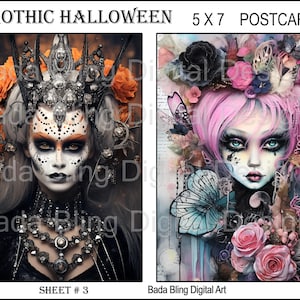 Cartes postales gothiques d'Halloween # 3 sur 4 feuilles de collage numérique de cartes postales imprimables d'art originales Téléchargements numériques instantanés, chaque image mesure 5 x 7