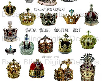 Coronation Crowns Of Europe... a digital collage sheet for atcs and altered art jewelry..INSTANT  Digital Download at Checkout