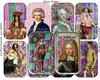 Fabulous Frenchmen altoid tin inserts for shrines or gift tags, digital collage sheets, INSTANT Downloads, Marie Antoinette collage sheets